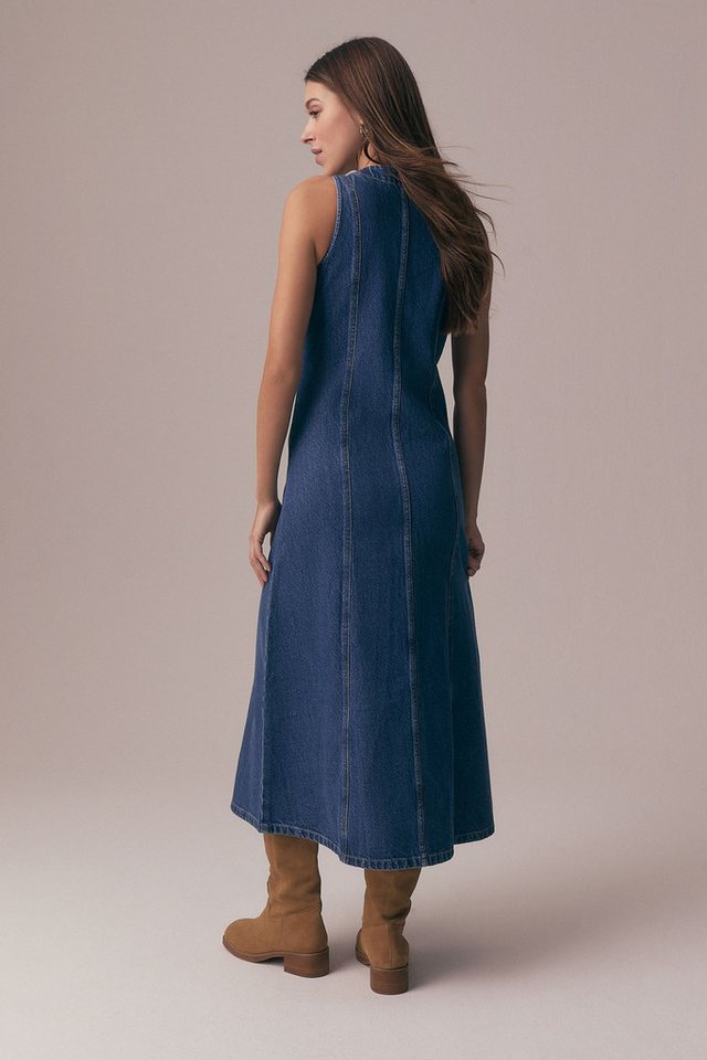 Next Midikleid Geknöpftes, ärmelloses Denim-Midikleid, Kurzgröße (1-tlg) – Bild 2 von 5