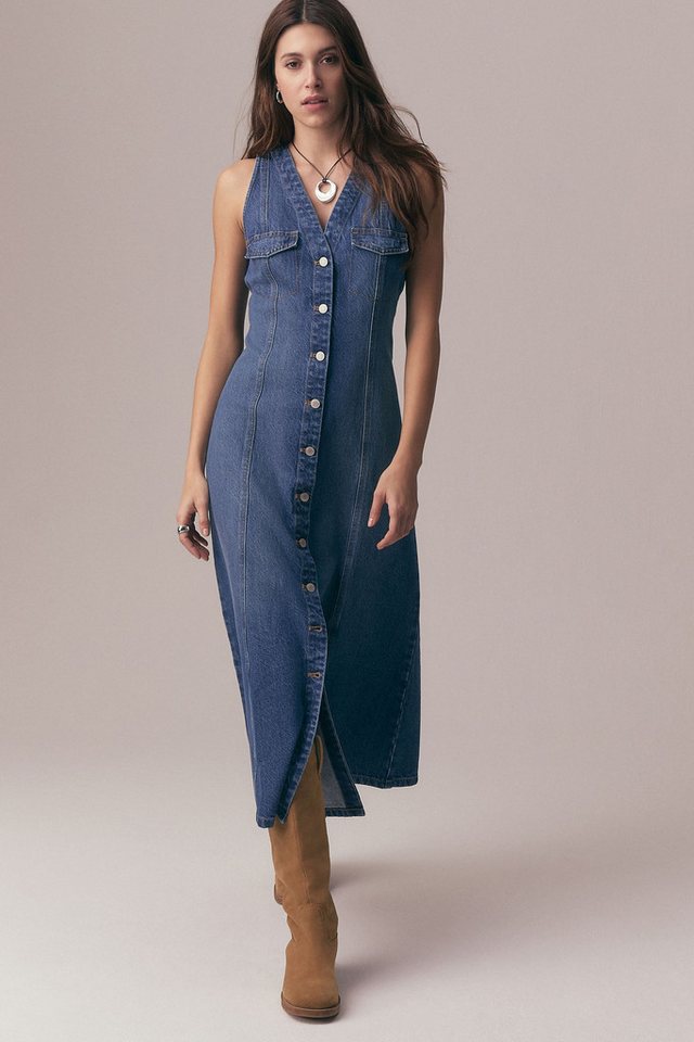 Next Midikleid Geknöpftes, ärmelloses Denim-Midikleid, Kurzgröße (1-tlg) – Bild 5 von 5