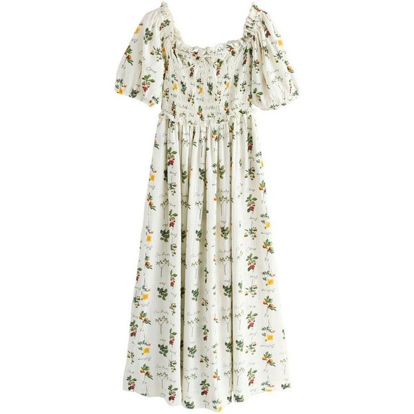 Next Midikleid Gerafftes Midikleid mit Puffärmeln (1-tlg)