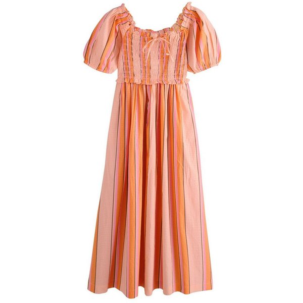 Next Midikleid Gerafftes Midikleid mit Puffärmeln (1-tlg)