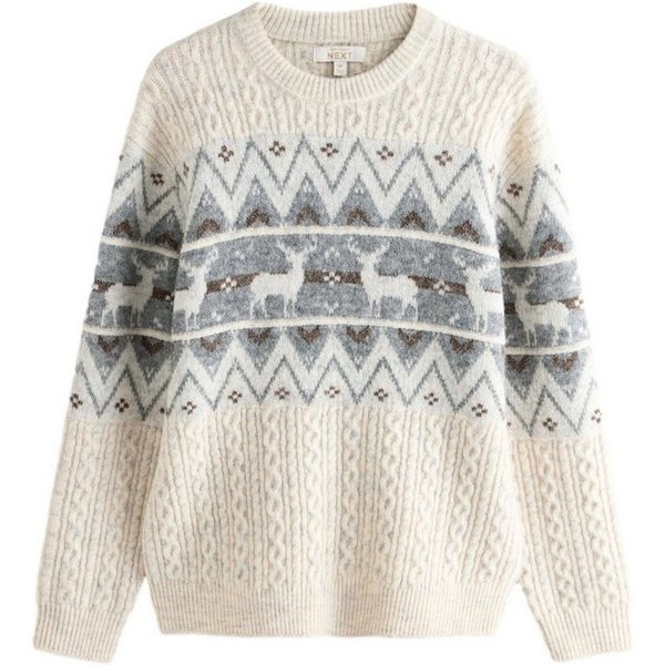 Next Norwegerpullover Regular Fit Pullover mit Fairisle-Muster + Hirsch (1-tlg)