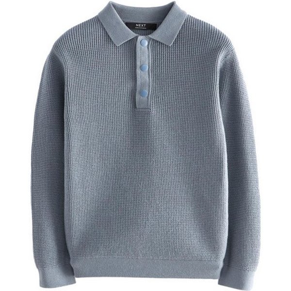 Next Polokragenpullover Langärmeliges strukturiertes Poloshirt (1-tlg)