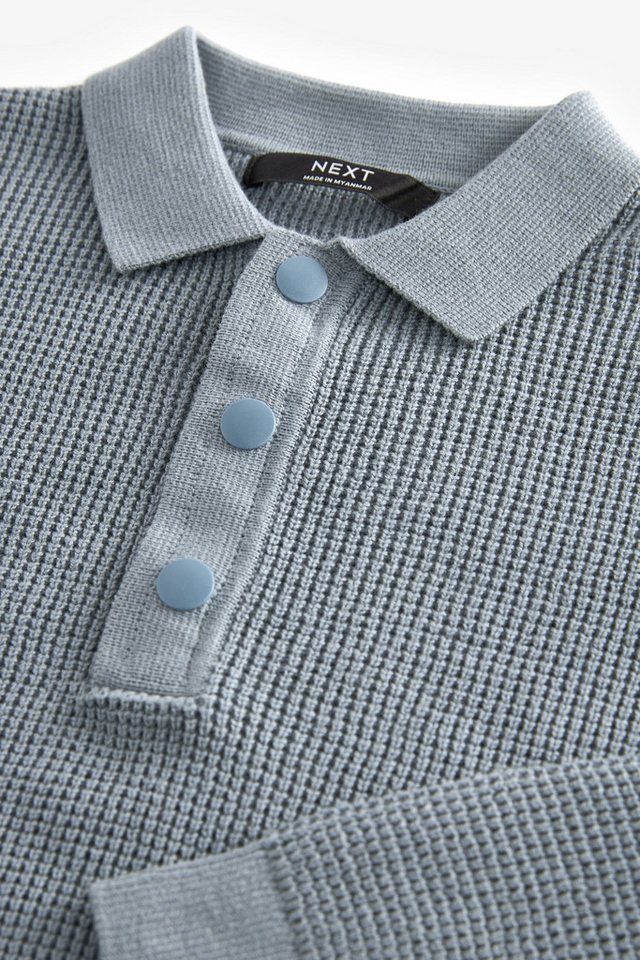 Next Polokragenpullover Langärmeliges strukturiertes Poloshirt (1-tlg) – Bild 3 von 3