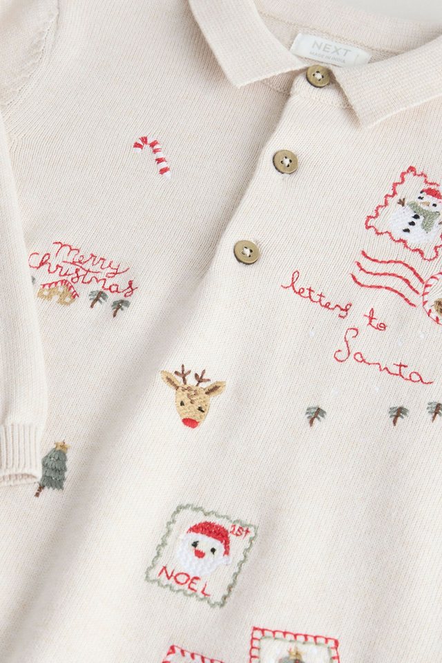 Next Polokragenpullover Strick-Poloshirt mit Weihnachtsstickerei (1-tlg) – Bild 4 von 5