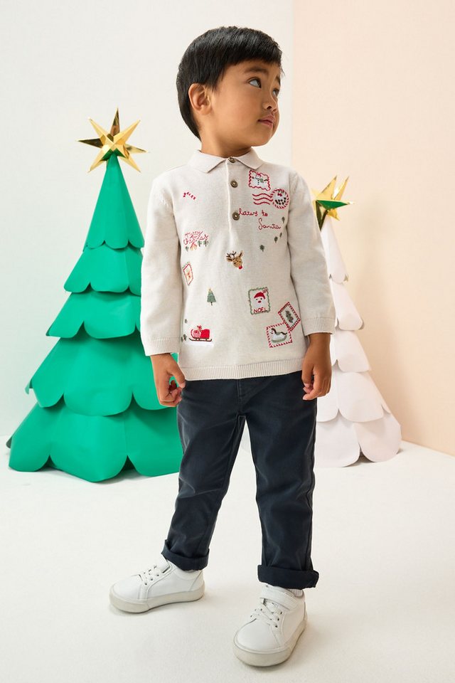 Next Polokragenpullover Strick-Poloshirt mit Weihnachtsstickerei (1-tlg) – Bild 5 von 5