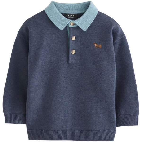 Next Polokragenpullover Strick-Poloshirt mit geknöpftem Kontrastkragen (1-tlg)