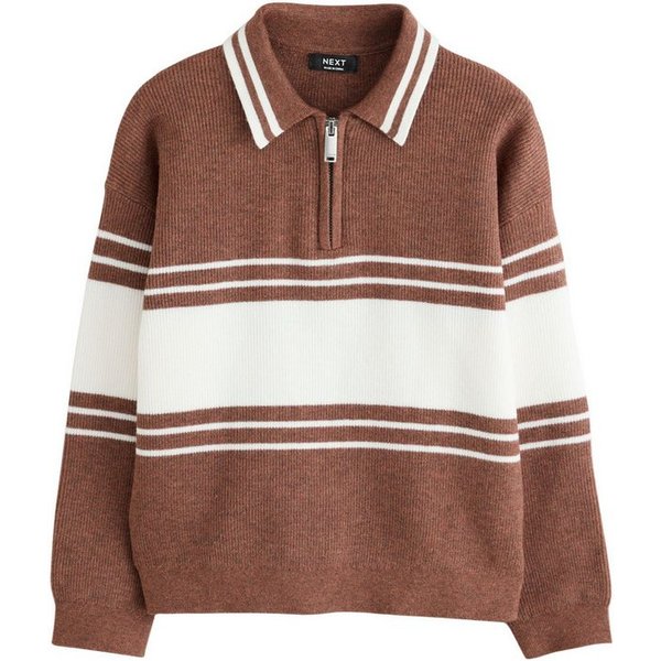 Next Polokragenpullover Strick-Poloshirt mit RV-Kragen, Farbblock-Design (1-tlg)