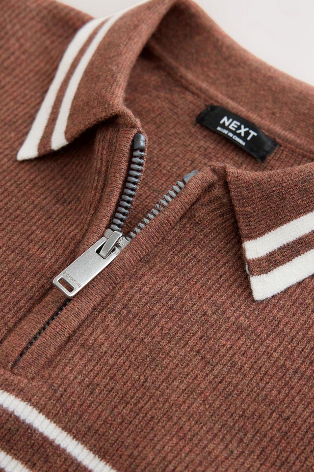 Next Polokragenpullover Strick-Poloshirt mit RV-Kragen, Farbblock-Design (1-tlg) – Bild 4 von 5