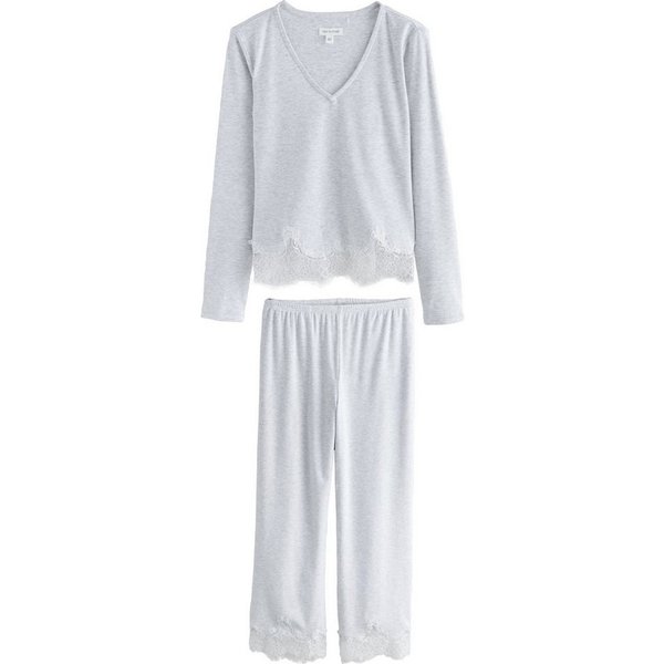 Next Pyjama Langärmeliger, gerippter Schlafanzug mit Spitze (2 tlg)