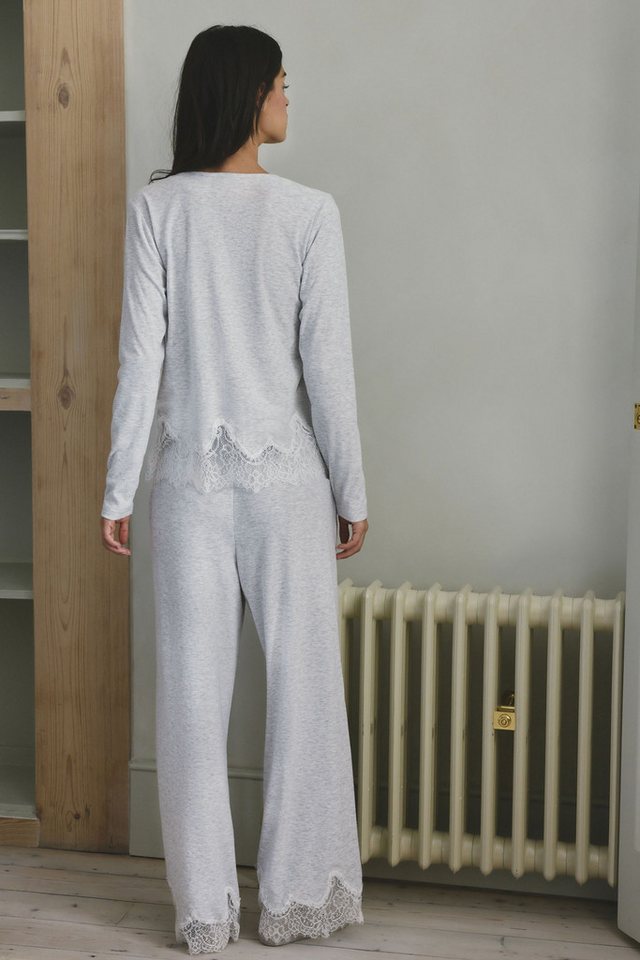 Next Pyjama Langärmeliger, gerippter Schlafanzug mit Spitze (2 tlg) – Bild 2 von 5