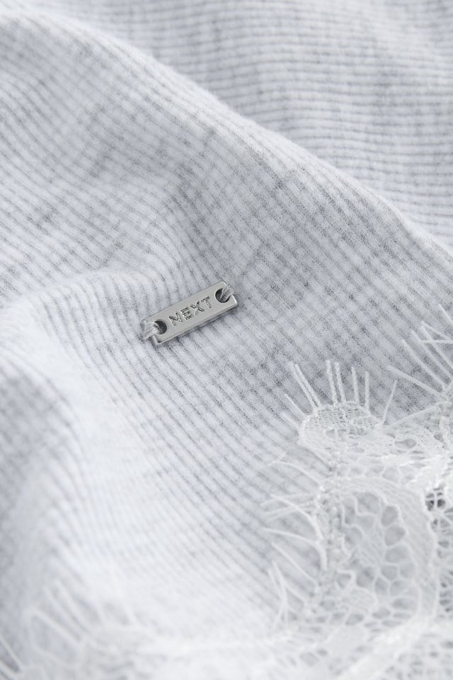 Next Pyjama Langärmeliger, gerippter Schlafanzug mit Spitze (2 tlg) – Bild 4 von 5