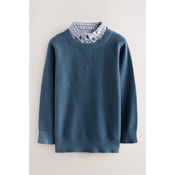 Next Rundhalspullover Pullover mit Hemd in Vichykaros 100 % Baumwolle (1-tlg)