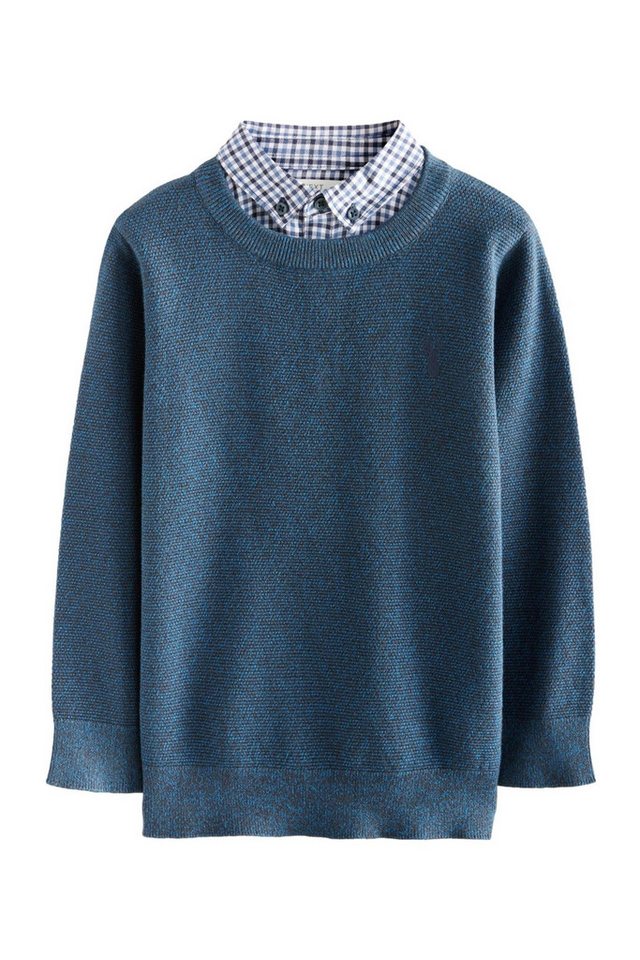 Next Rundhalspullover Pullover mit Hemd in Vichykaros 100 % Baumwolle (1-tlg) – Bild 2 von 4