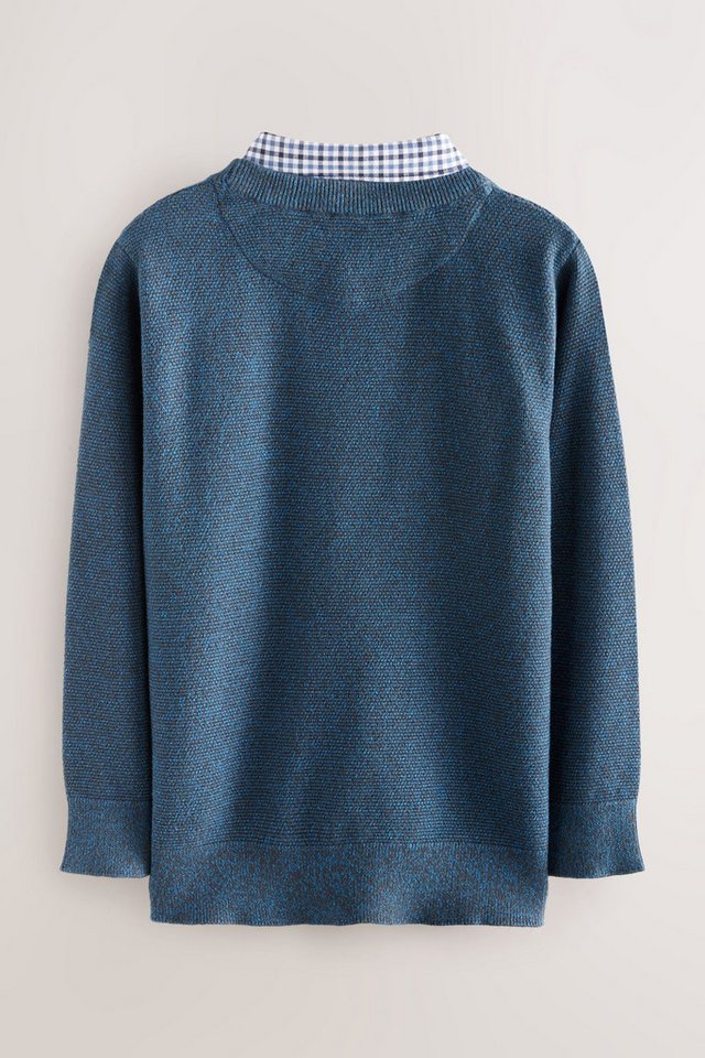 Next Rundhalspullover Pullover mit Hemd in Vichykaros 100 % Baumwolle (1-tlg) – Bild 3 von 4