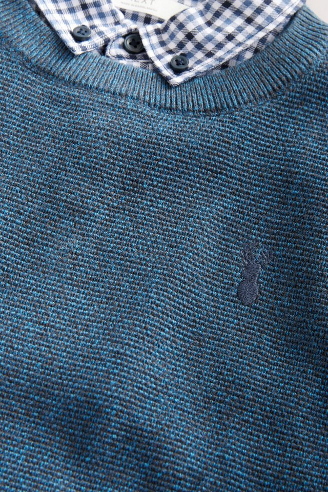Next Rundhalspullover Pullover mit Hemd in Vichykaros 100 % Baumwolle (1-tlg) – Bild 4 von 4