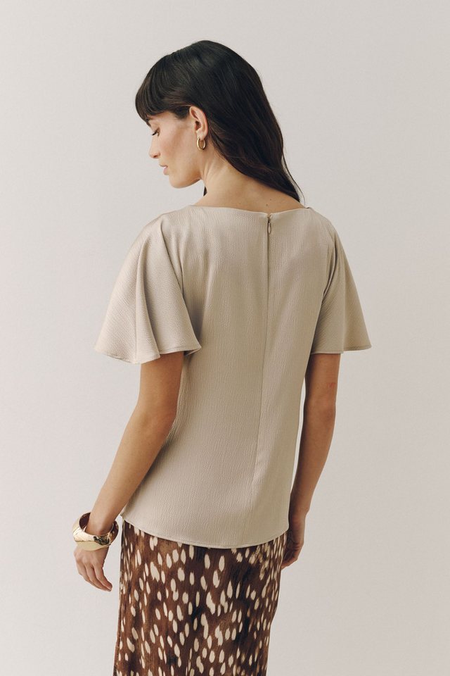 Next Satinbluse Strukturiertes Satin-Kurzarmoberteil, Zierdrehung (1-tlg) – Bild 2 von 5