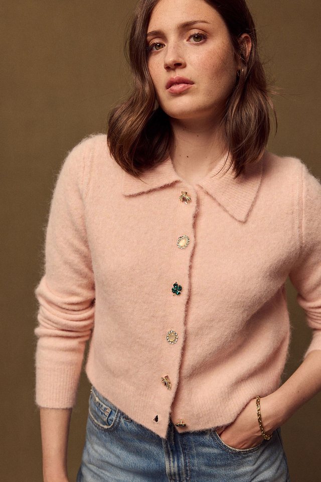 Next Strickjacke Gerippte Strickjacke mit Wollanteil und Kragen (1-tlg) – Bild 5 von 5