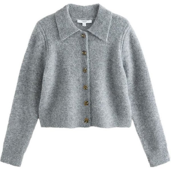 Next Strickjacke Gerippte Strickjacke mit Wollanteil und Kragen (1-tlg)