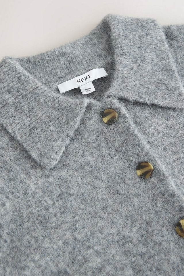 Next Strickjacke Gerippte Strickjacke mit Wollanteil und Kragen (1-tlg) – Bild 3 von 3