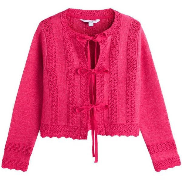 Next Strickjacke Strickjacke mit Häkelbesatz und Bindedetail (1-tlg)