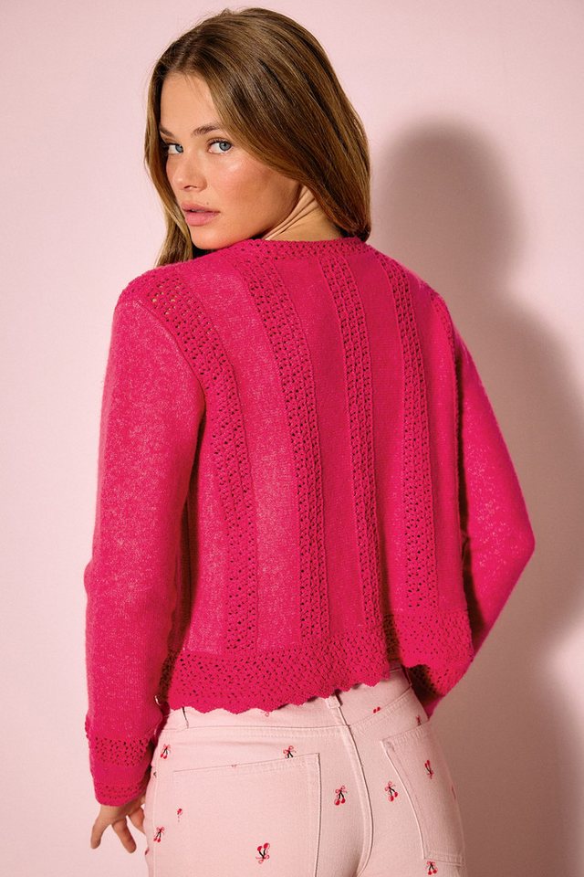Next Strickjacke Strickjacke mit Häkelbesatz und Bindedetail (1-tlg) – Bild 2 von 5