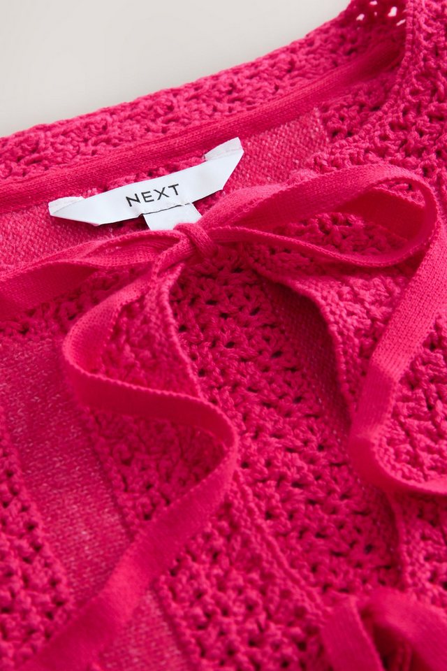 Next Strickjacke Strickjacke mit Häkelbesatz und Bindedetail (1-tlg) – Bild 3 von 5