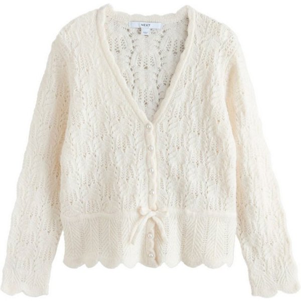 Next Strickjacke Pointelle-Strickjacke mit Bindegürtel (1-tlg)