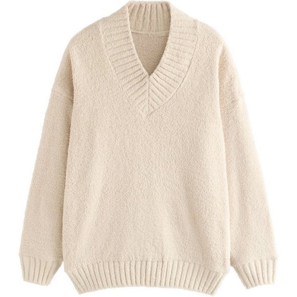 Next Strickpullover Flauschiges Teddy-Sweatshirt mit V-Ausschnitt (1-tlg)