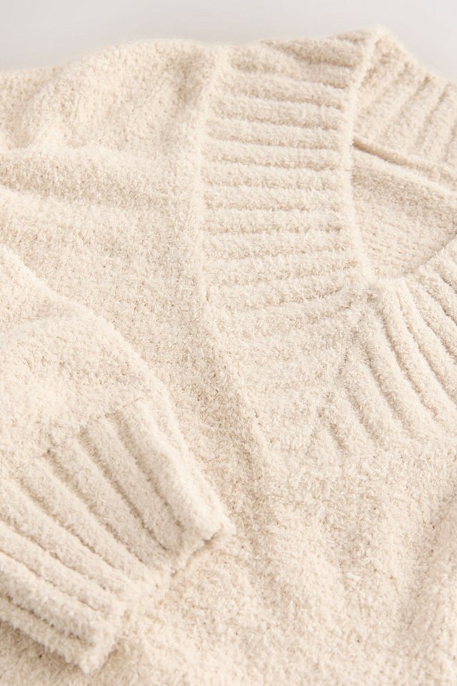 Next Strickpullover Flauschiges Teddy-Sweatshirt mit V-Ausschnitt (1-tlg) – Bild 4 von 5