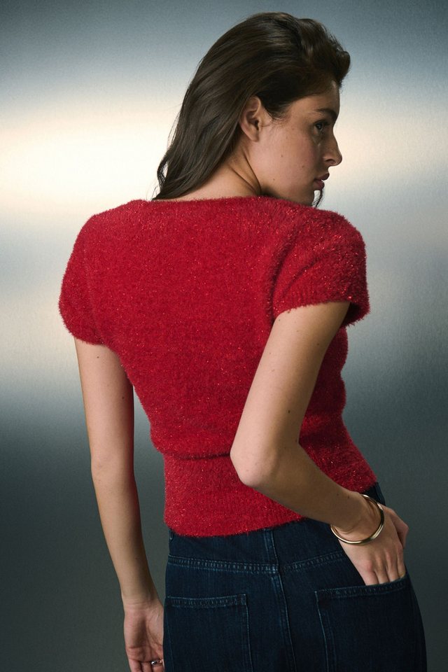 Next Strickpullover Funkelndes T-Shirt mit U-Ausschnitt (1-tlg) – Bild 2 von 5