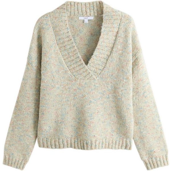 Next Strickpullover Langärmeliger, noppiger Pullover mit V-Ausschnitt (1-tlg)