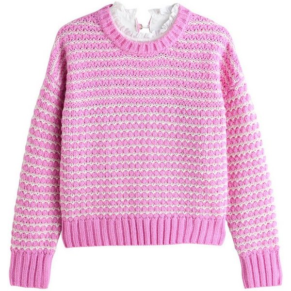 Next Strickpullover Pullover in Lagenoptik mit Kräuselkragen (1-tlg)