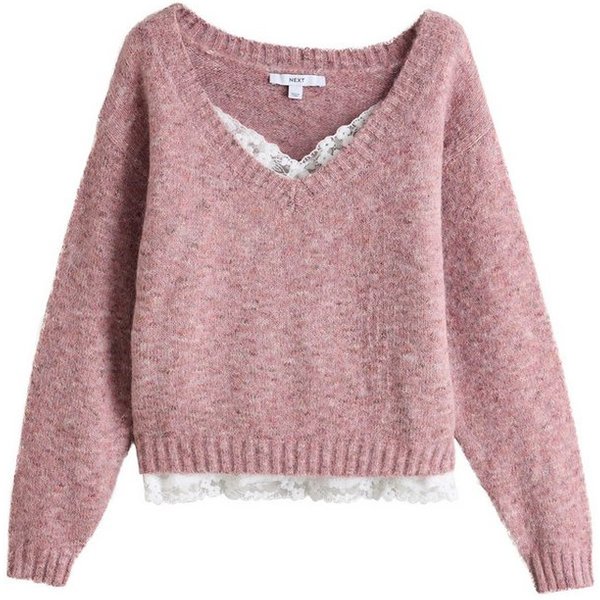 Next Strickpullover Pullover und Trägertop im Lagenlook mit Spitze (2-tlg)