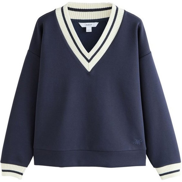 Next Sweater Scuba-Sweatshirt mit V-Ausschnitt Kontrastkragen (1-tlg)