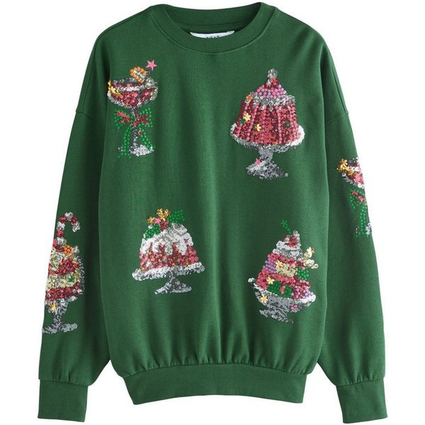 Next Sweater Sweatshirt mit Grafik, Pailletten und Stickerei (1-tlg)