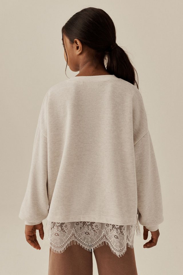 Next T-Shirt Sweatshirt mit Spitzensaum (1-tlg) – Bild 2 von 5