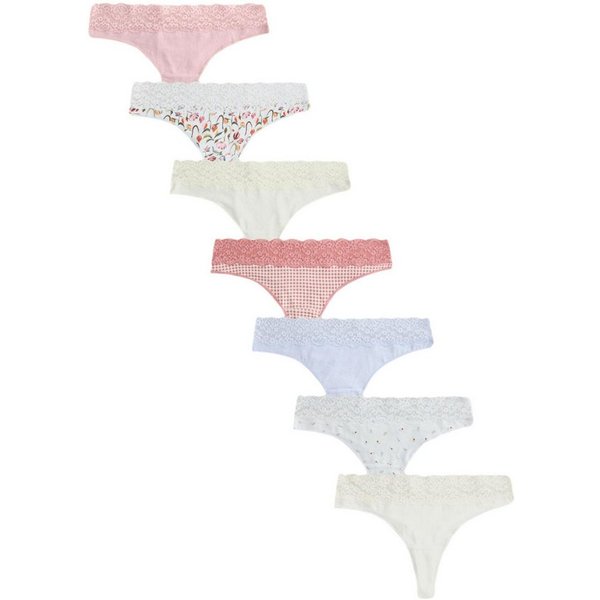 Next Tanga 7er-Pack Baumwollslips mit Spitze, Tanga (7-St)