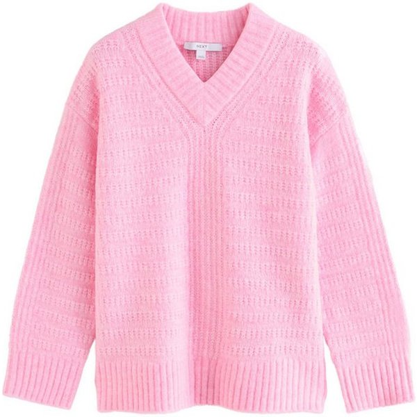 Next V-Ausschnitt-Pullover Gerippter, langer Pullover mit V-Ausschnitt (1-tlg)