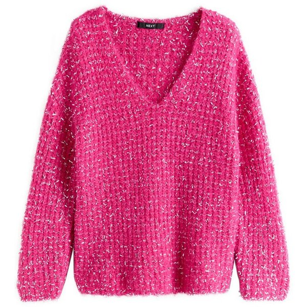 Next V-Ausschnitt-Pullover Grobstrickpullover mit Lametta und V-Ausschnitt (1-tlg)