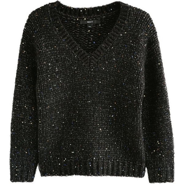 Next V-Ausschnitt-Pullover Grobstrickpullover mit Pailletten und V-Ausschnitt (1-tlg)