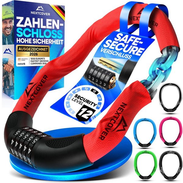 Nextcover Kettenschloss Fahrradschloss mit Zahlencode - Sicherheitsverschluss