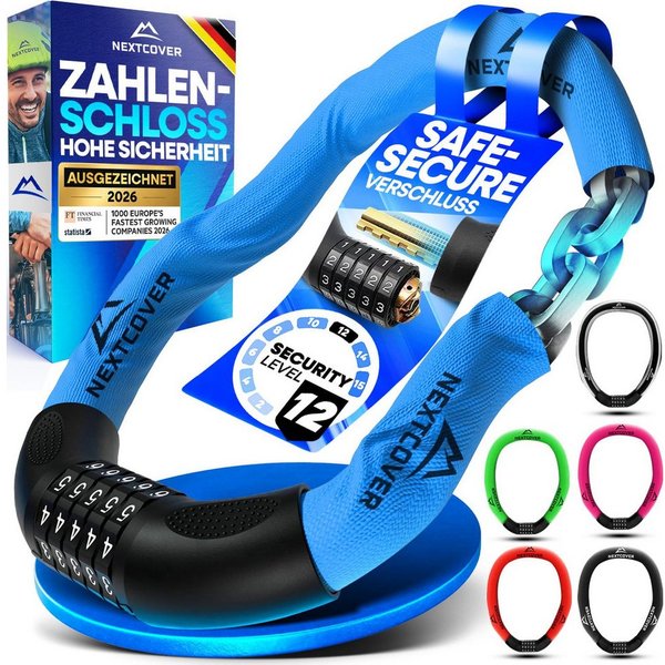 Nextcover Kettenschloss Fahrradschloss mit Zahlencode - Sicherheitsverschluss