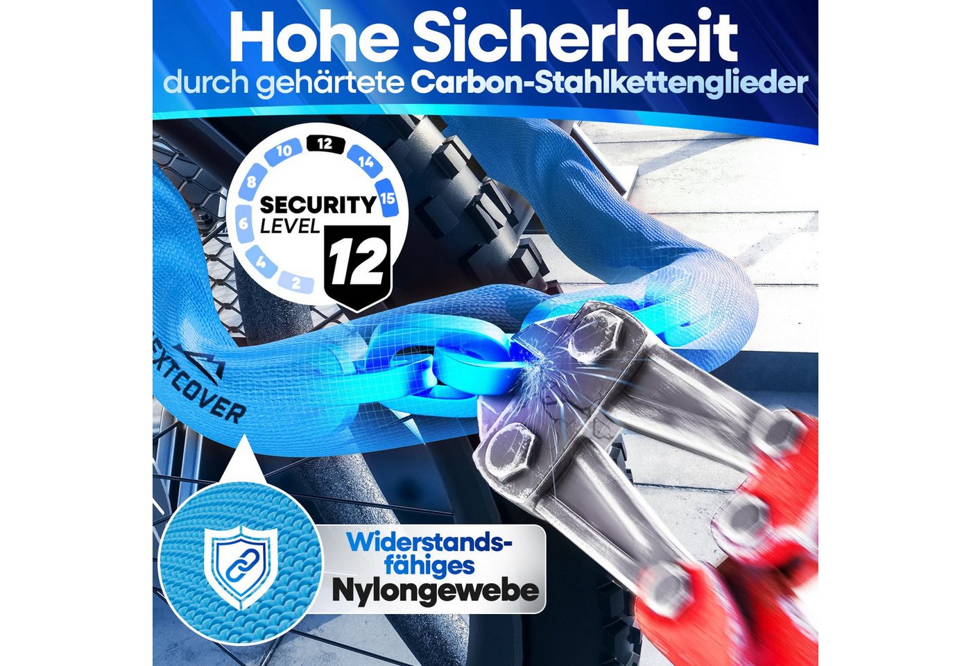 Nextcover Kettenschloss Fahrradschloss mit Zahlencode - Sicherheitsverschluss – Bild 3 von 5