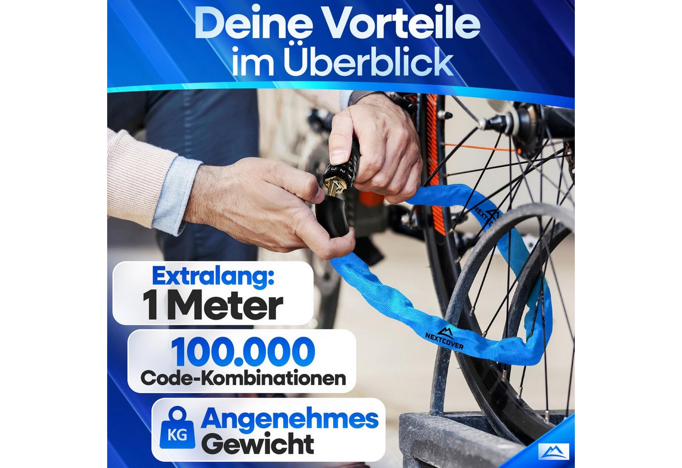 Nextcover Kettenschloss Fahrradschloss mit Zahlencode - Sicherheitsverschluss – Bild 5 von 5