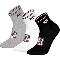 NFL Unisex Quarter-Socken, 3er Pack - NFL Shield 3Pack Quarter Socks, Logo, Streifen, Baumwollmischung, Größe 39-42 in Weiß