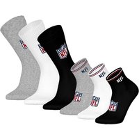 NFL Unisex Socken, 6er Pack - NFL Shield 3Pack Crew Socks, 3Pack Quarter Socks, Streifen, Logo, Baumwollmischung, Größe 39-42 in Weiß
