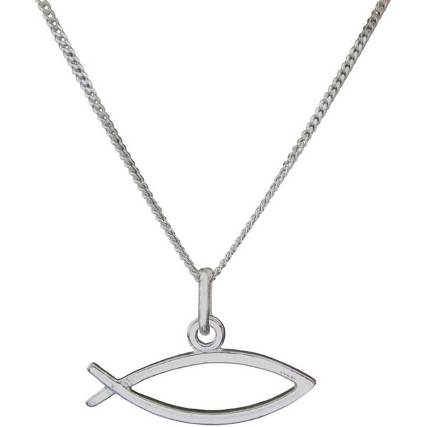 NICEANDnoble Kette mit Anhänger 925er Silber Kettenanhänger Fisch Ichtys an Panzerkette