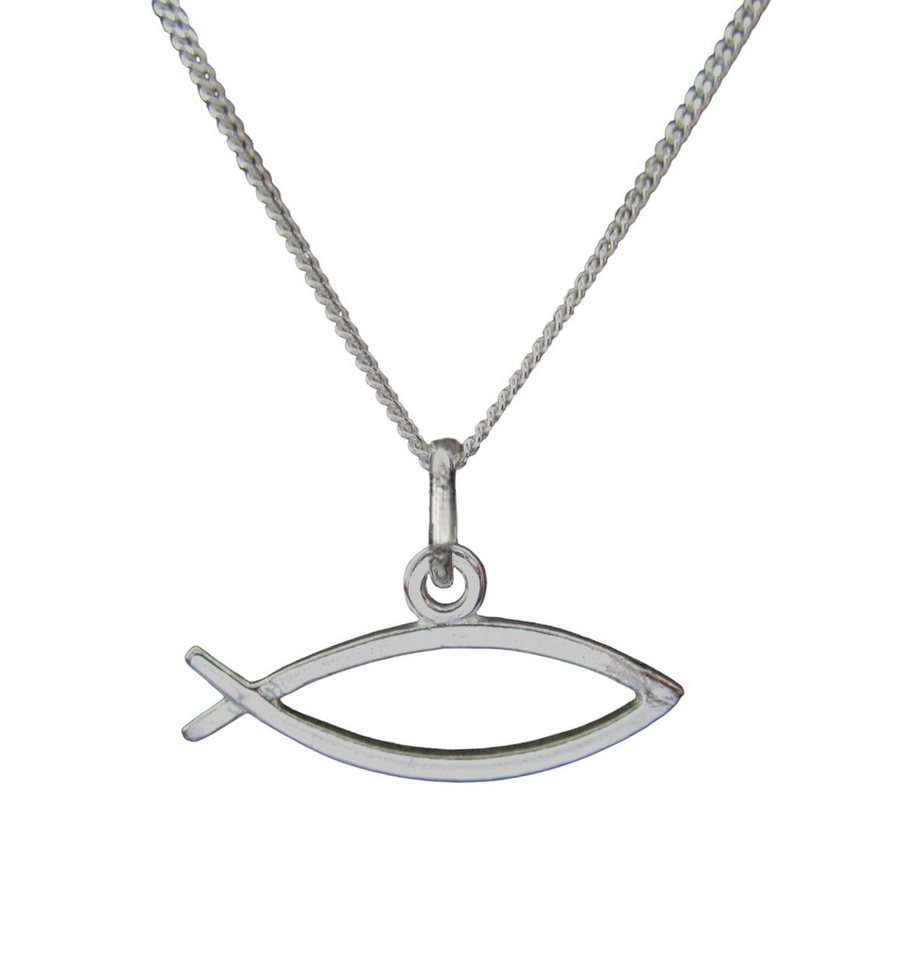 NICEANDnoble Kette mit Anhänger 925er Silber Kettenanhänger Fisch Ichtys an Panzerkette – Bild 2 von 4