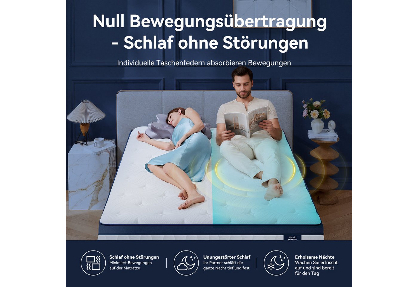 Taschenfederkernmatratze 7-Zonen Taschenfederkernmatratze Hybridmatratze-OEKO‑TEX®, NicePlus, 26 cm hoch, Atmungsaktiv , Kühlend, Orthopädisch, Punktelastisch – Bild 4 von 5