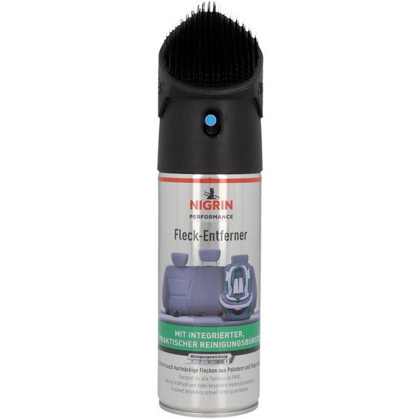 NIGRIN Fleck-Entferner mit Bürste Textil-Reiniger Polster Fleckentferner (1-St. 1x Performance Fleck-Entferner 300ml Flecken-Entferner Auto Öl Fett Textil-Oberf